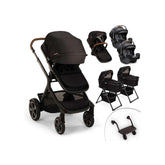 Nuna Demi Next Double Stroller + Rider Board + 2 Bassinets + 2 PIPA RX Travel System, Caviar - ANB Baby